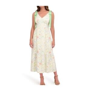 Bridgerton Floral Midi Dress Womens Large Multi NEW Tie Shoulder Regencycore